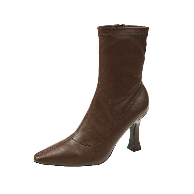 Womens Retro Mid-Calf Pointed-Toe Side-Zip Stiletto Boots