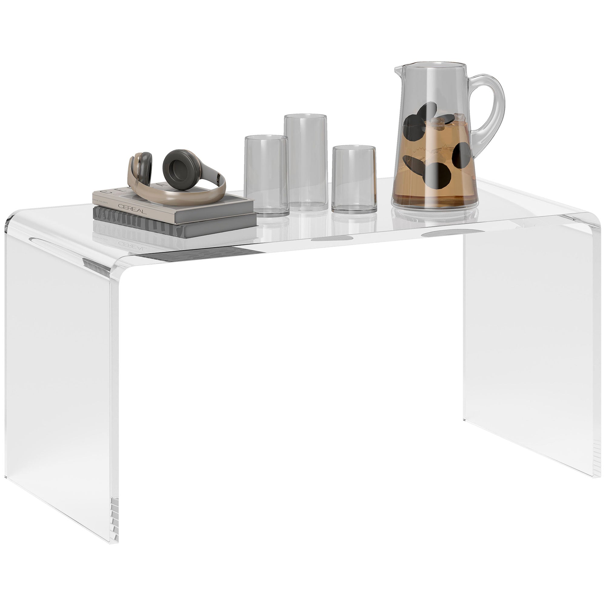 32 Clear Acrylic Coffee Table, 0.5In Thick C-Shape Waterfall End Coffee Table, Multipurpose Lucite Tea Table For Living Room
