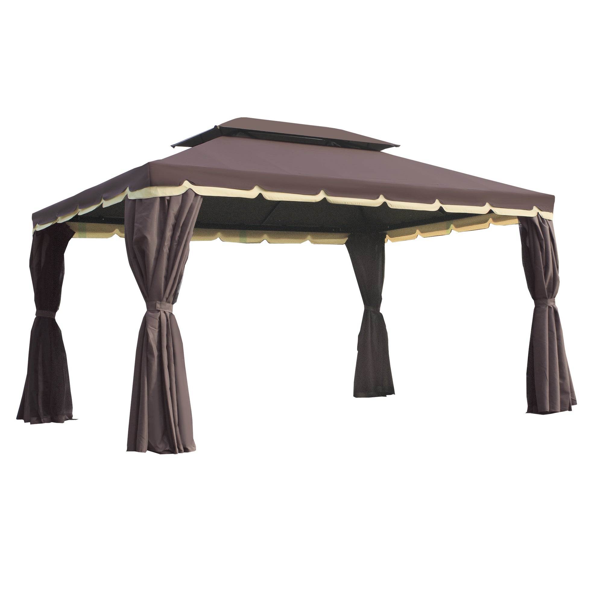 10x13 Aluminum Gazebo Patio Canopy Outdoor Shelter With Double Roof, Netting & Curtains