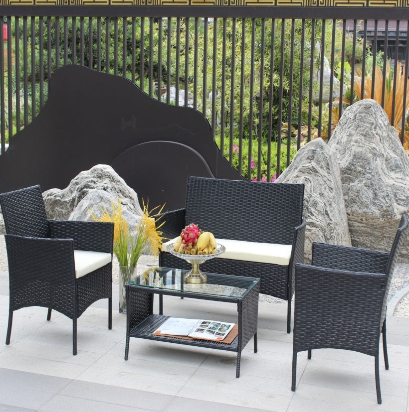 4PC Rattan Patio Set Outdoor Cushioned Wicker Sofa - Beige
