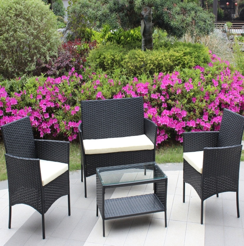 4PC Rattan Patio Set Outdoor Cushioned Wicker Sofa - Beige