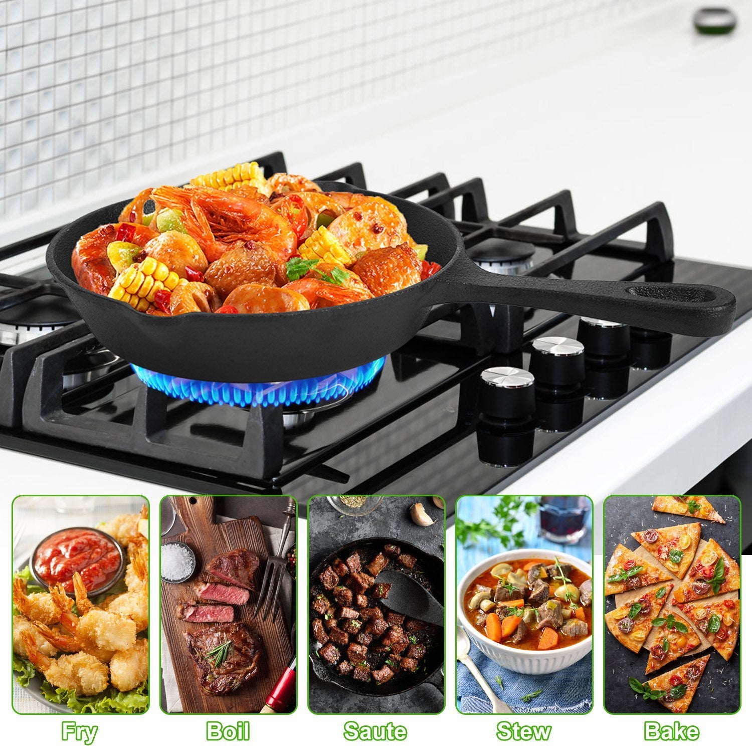 3pcs Pre-Seasoned Cast Iron Skillets, 8 In, 10 In, & 12 In Cast Iron Frying Pans With Handles, Safe Grill Cookware Set With Non-Stick Surface, Cast Iron Pans For Indoor & Outdoor Use