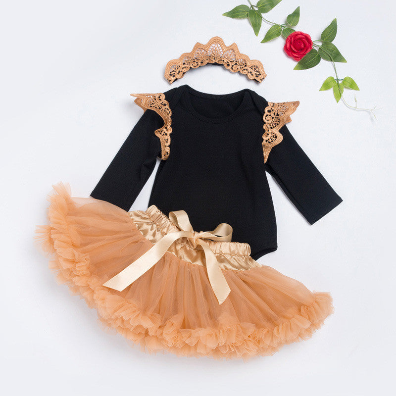 Baby Long Sleeve Wings Crown Black Romper
