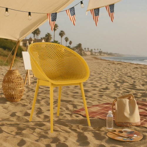 2  Pack Modern Lounge Chairs   Indoor  Outdoor All-Weather PP Plastic, Lightweight For Patio, Beach, Living Room