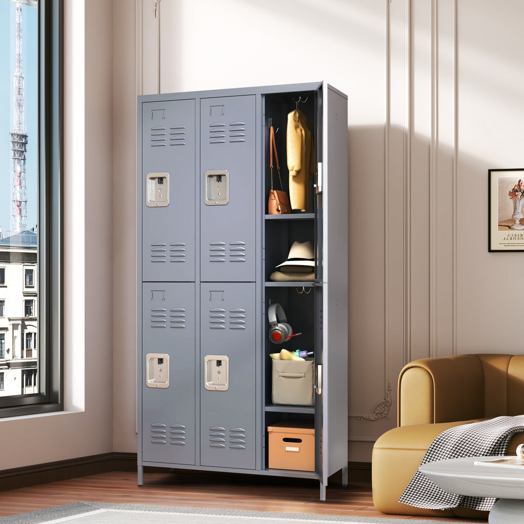 6 Door Metal Lockers With Lock For Employees,Storage Locker Cabinet  For Home Gym Office School Garage,Gray