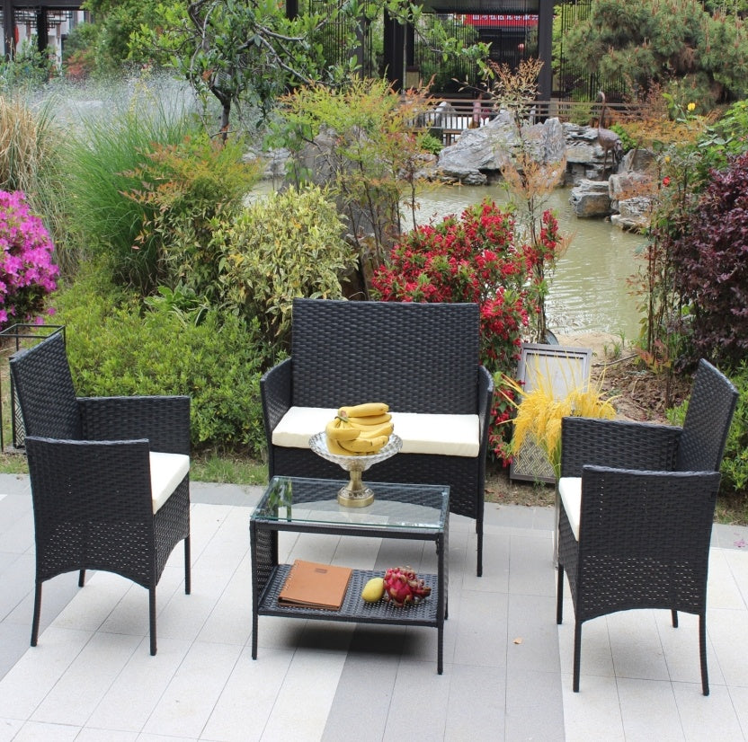 4PC Rattan Patio Set Outdoor Cushioned Wicker Sofa - Beige