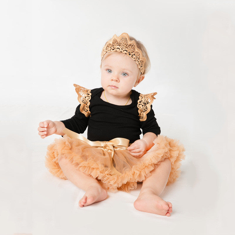 Baby Long Sleeve Wings Crown Black Romper