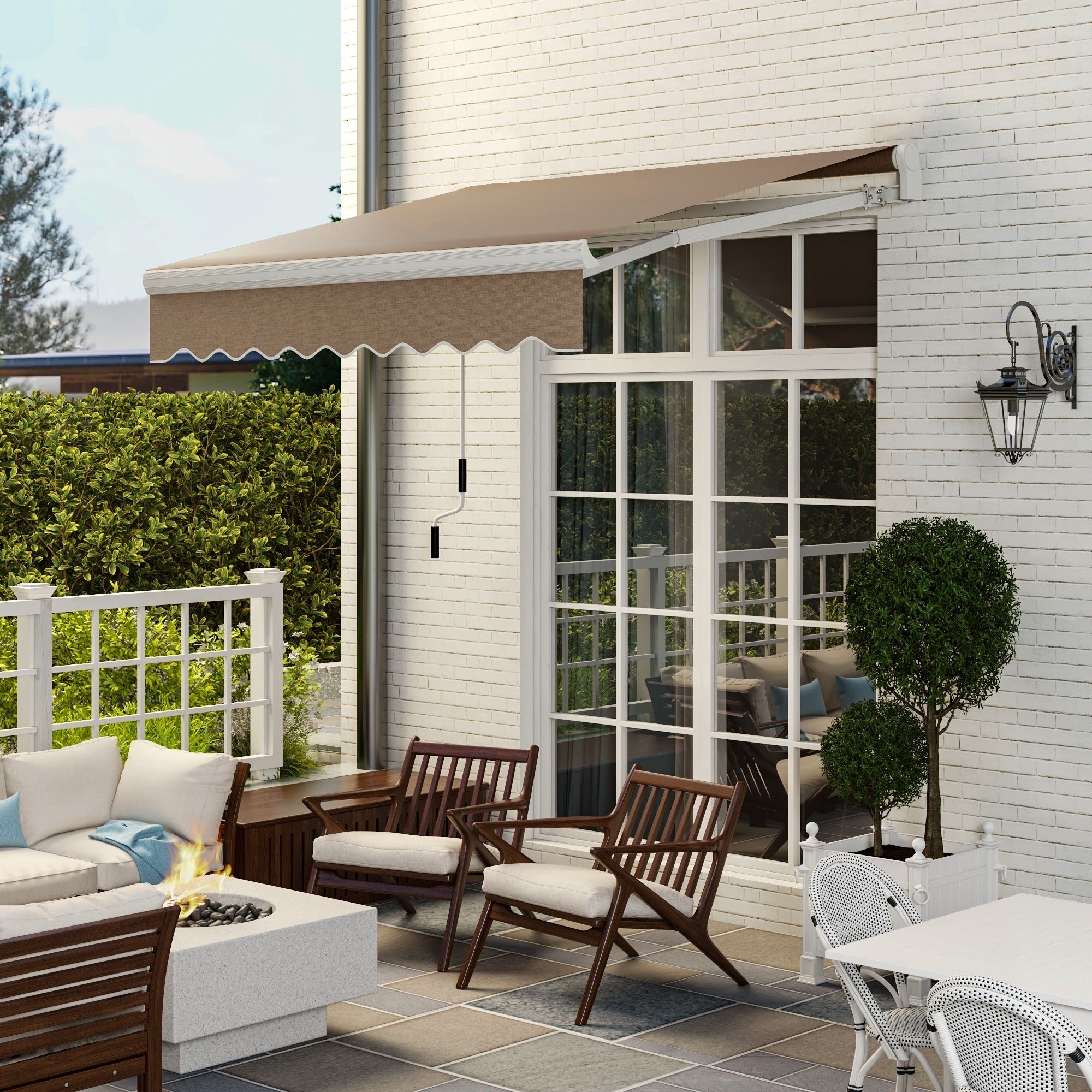 8' X 6.6' Patio Retractable Awning Manual Exterior Sun Shade Deck Window Cover, Brown