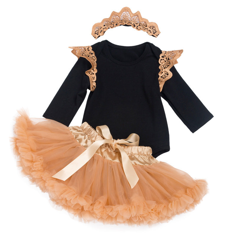 Baby Long Sleeve Wings Crown Black Romper