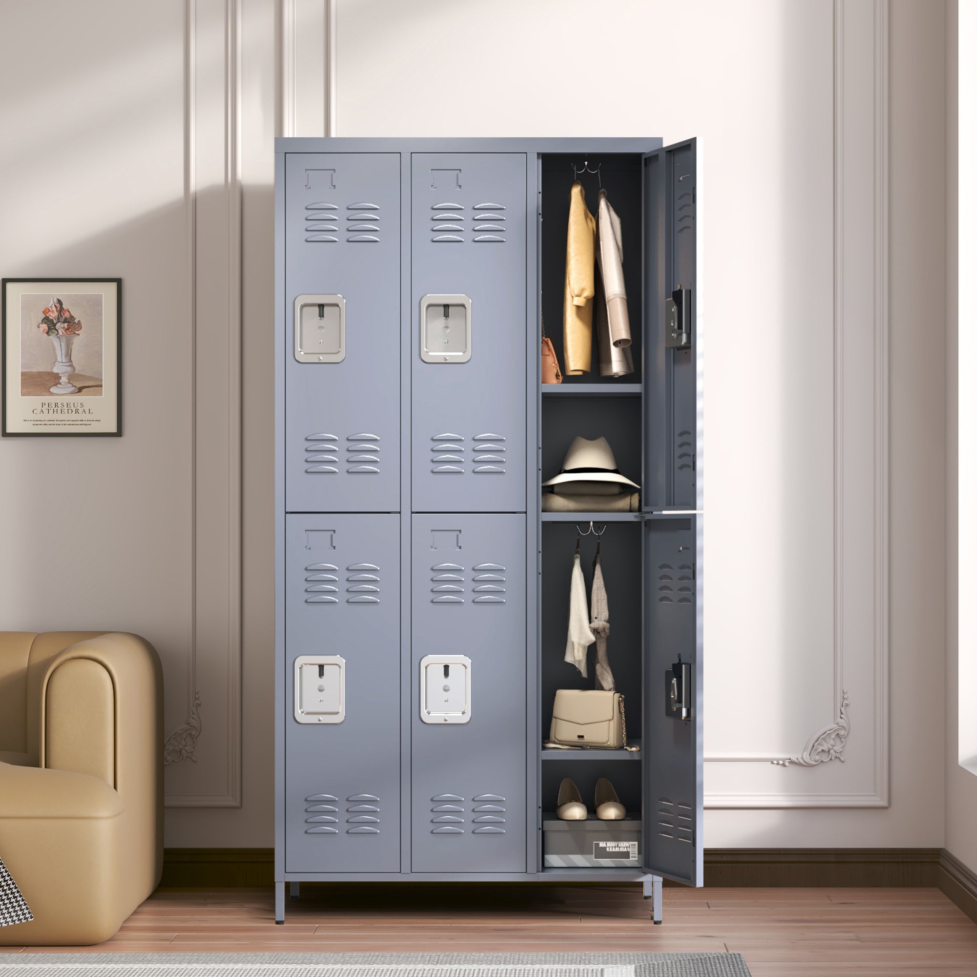 6 Door Metal Lockers With Lock For Employees,Storage Locker Cabinet  For Home Gym Office School Garage,Gray