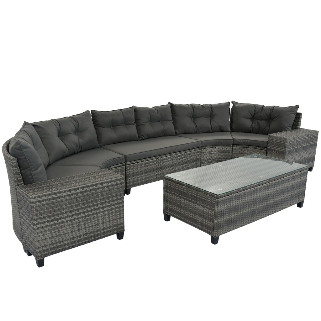 8-Pc Outdoor Wicker Round Sofa Set, Half-Moon All-Weather Curved Sectional