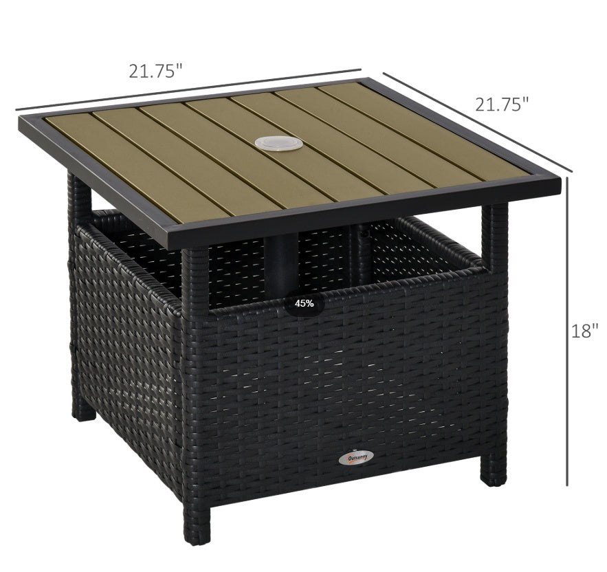 22 Steel PE Rattan Wicker Outdoor Patio Accent Table With Umbrella Hole Brown