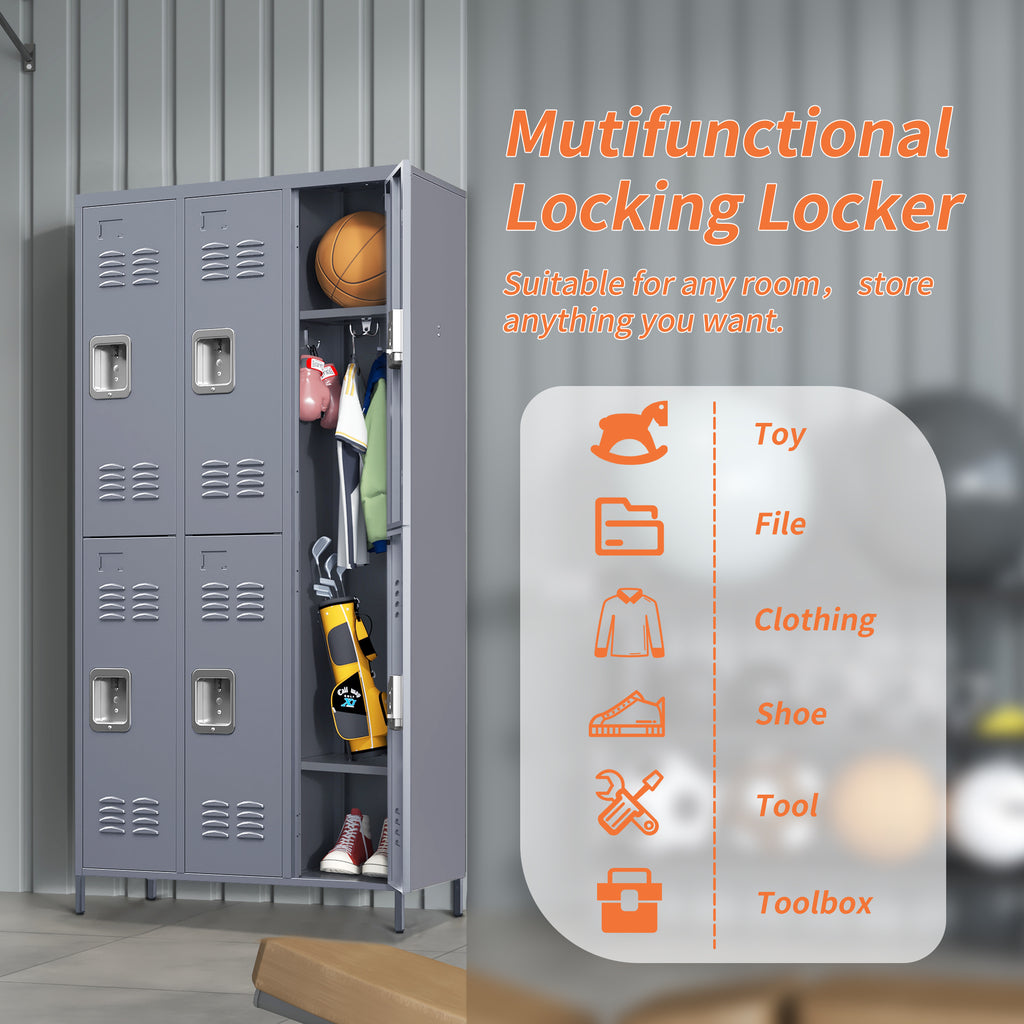6 Door Metal Lockers With Lock For Employees,Storage Locker Cabinet  For Home Gym Office School Garage,Gray
