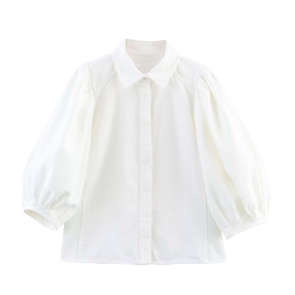 Women's Puff Sleeves Denim Shirt Jeans Suit