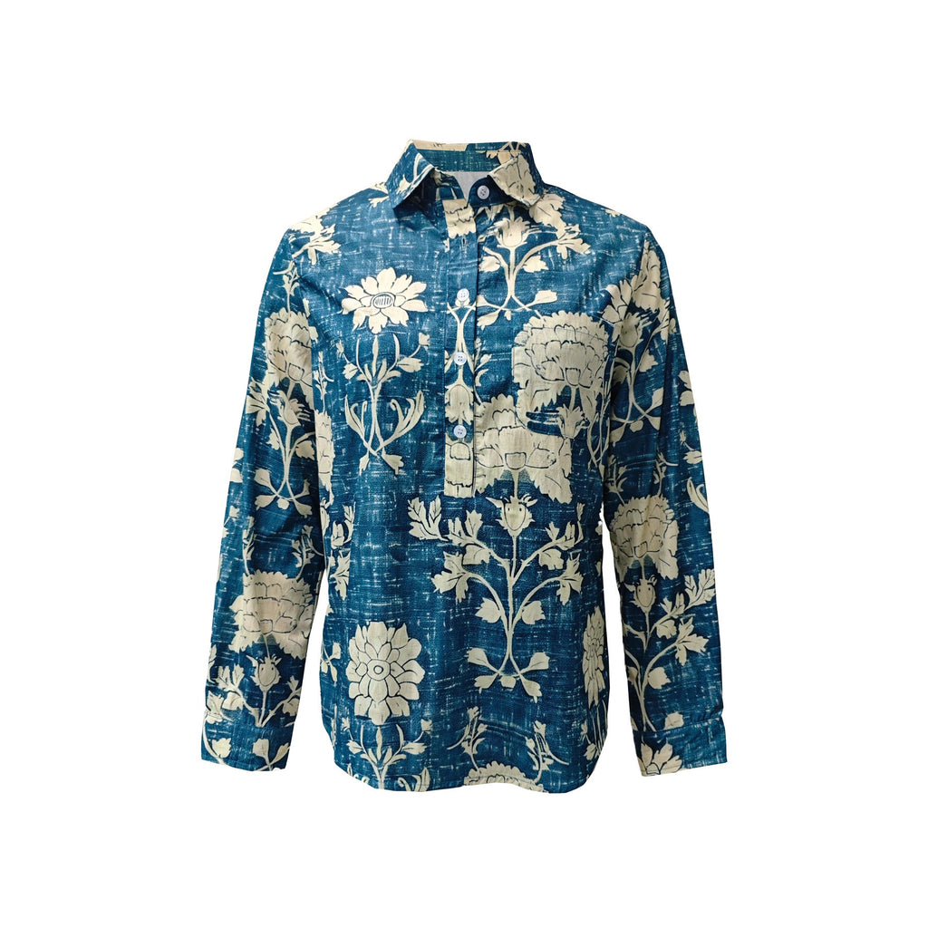 New Casual Printed Floral Button Polo Collar Top Shirt For Women