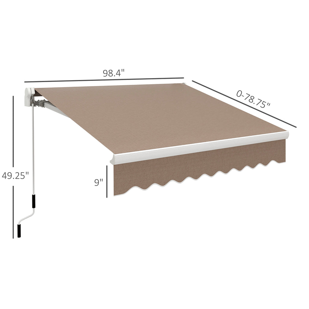 8' X 6.6' Patio Retractable Awning Manual Exterior Sun Shade Deck Window Cover, Brown