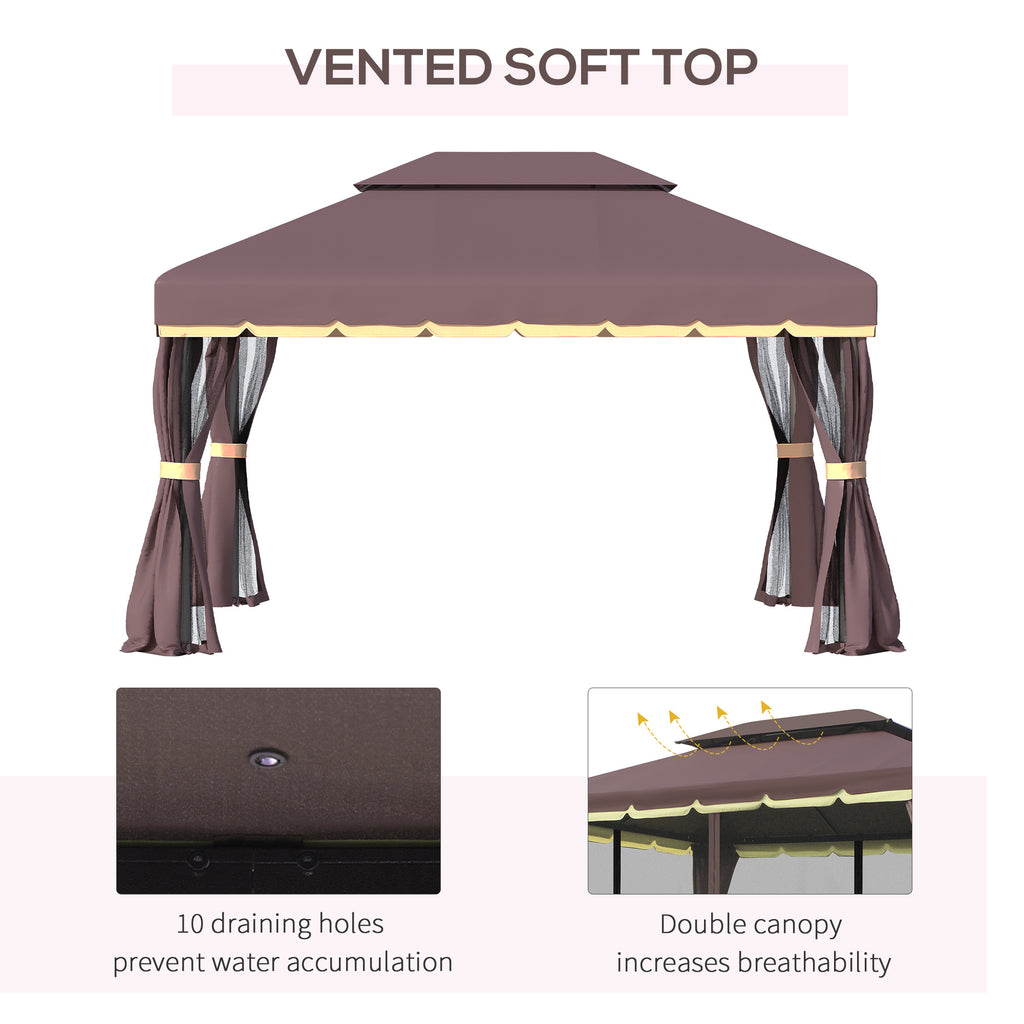 10x13 Aluminum Gazebo Patio Canopy  Outdoor Shelter With Double Roof, Netting & Curtains