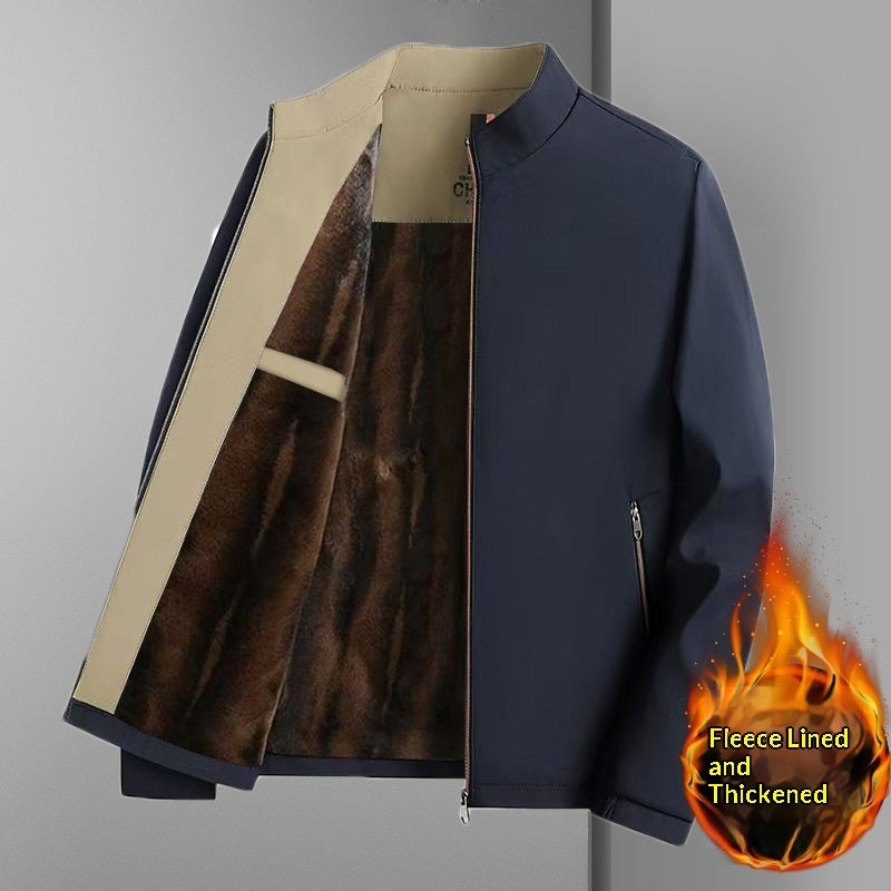 Business Casual Fleece Lined Jacket For Middle Aged