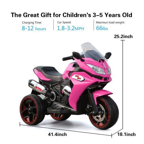 12V Kids Electric Motorcycle ,ride On Motorcycle,Three Lighting Wheels Kids Electric Toys Boys Girls Motorcycle, Children Battery Motor Bikes Rechargeable 3 Wheels Ride On Electric Motorcycle