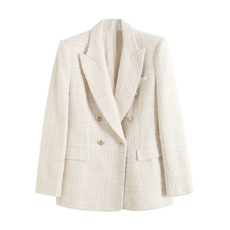 Womens 4-Color Textured Double-Breasted Midi Blazer