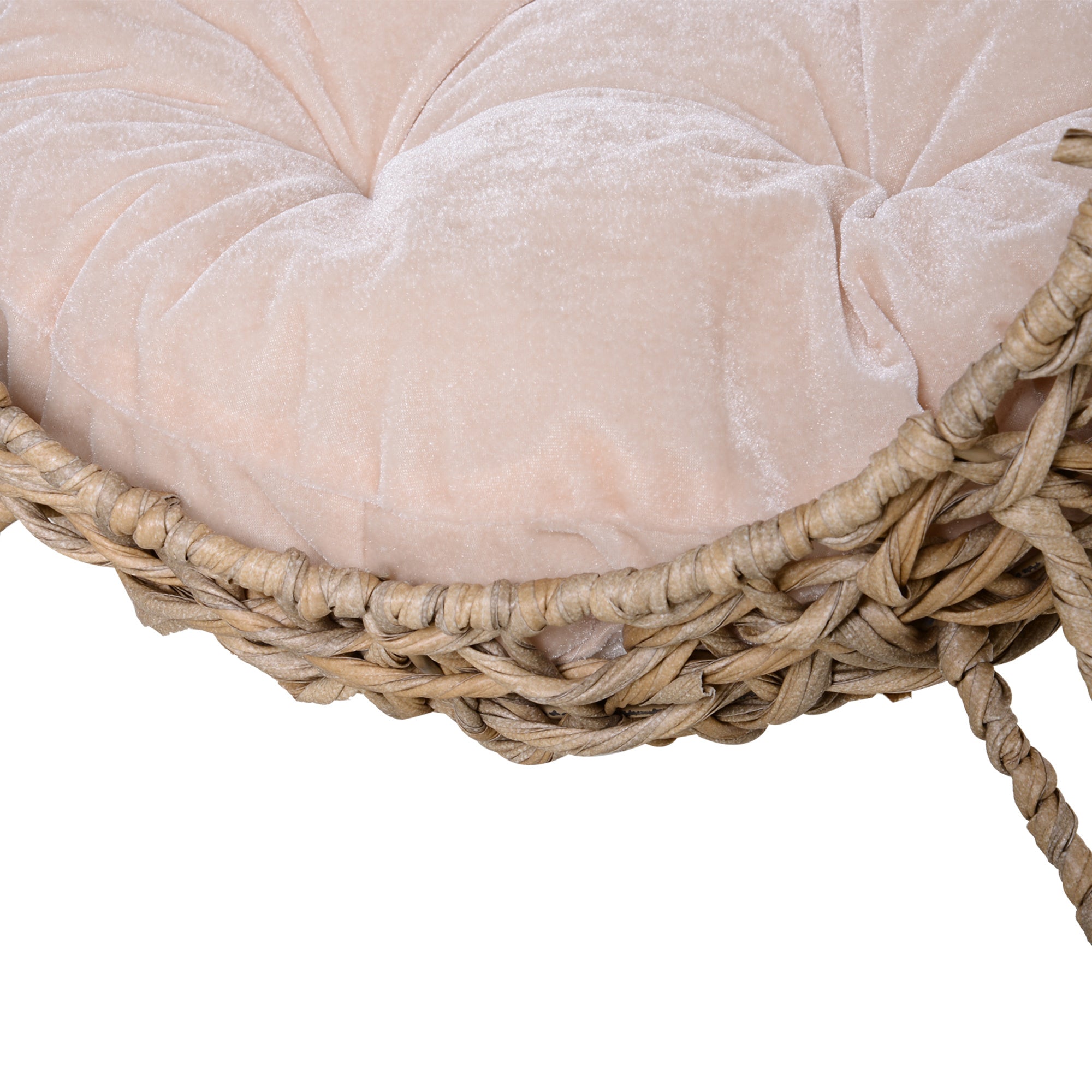 20.5 Weaved Cat Bed Hand-Woven Braided Banana Leaf Kitten House Condo With Cushion Natural