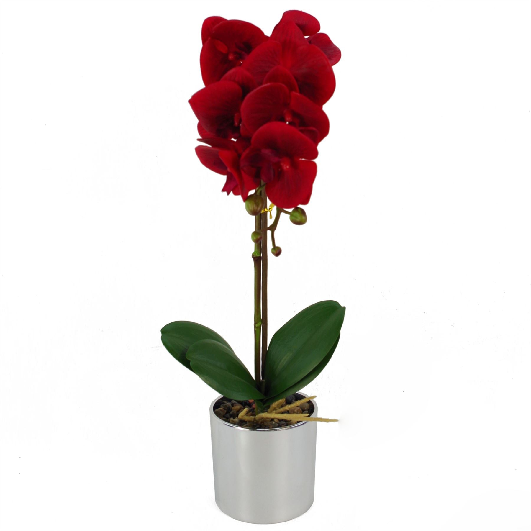 Artificial Orchid Red Silver Pot 46cm-0