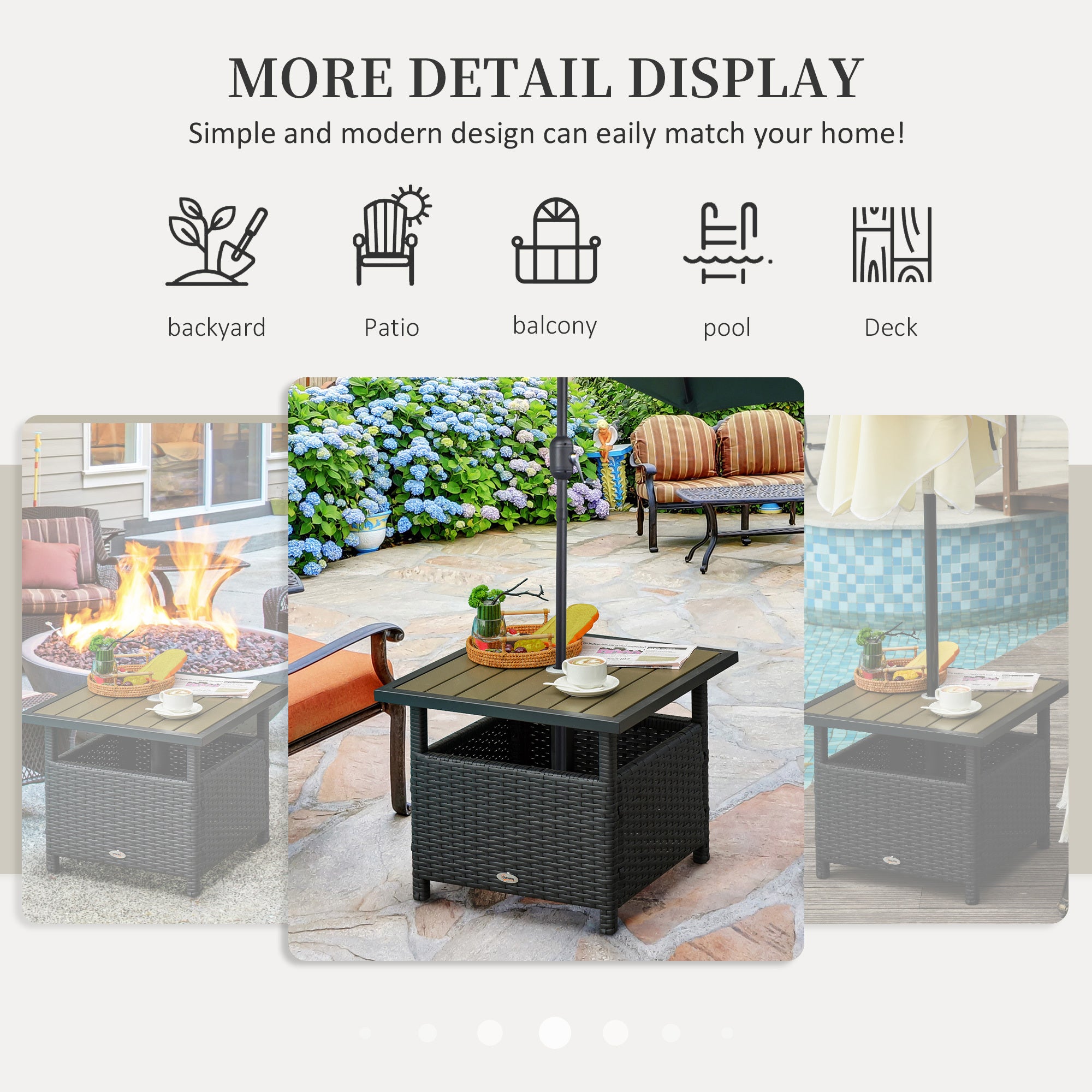 22 Steel PE Rattan Wicker Outdoor Patio Accent Table With Umbrella Hole Brown