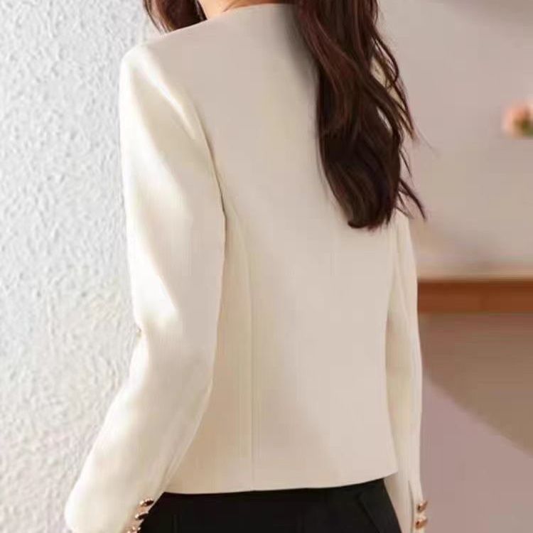 Womens Casual Cropped Jacket With A Crew Neck