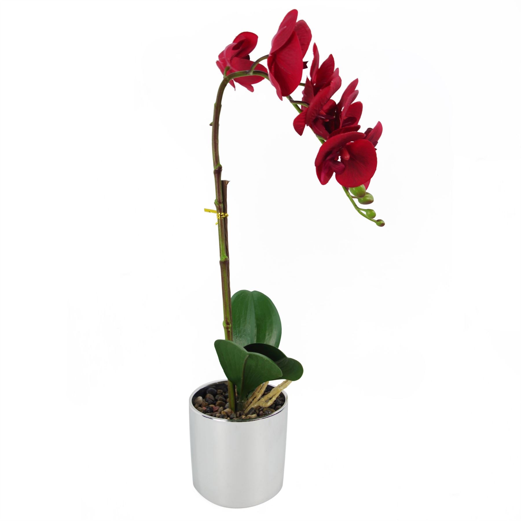 Artificial Orchid Red Silver Pot 46cm-2
