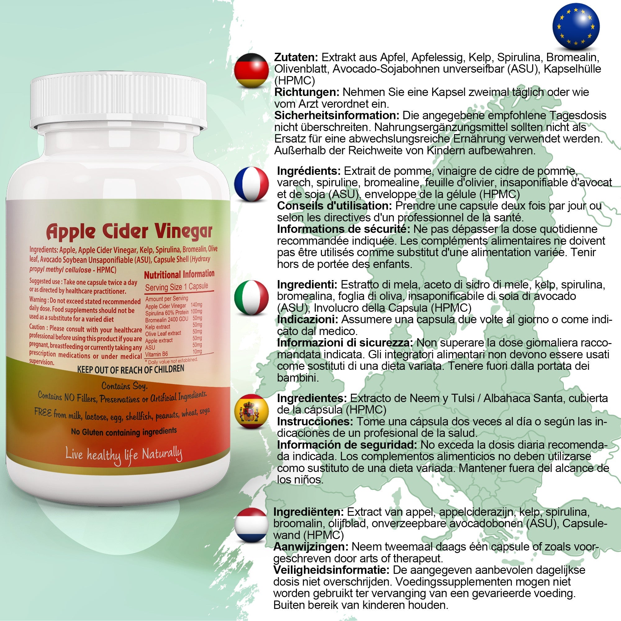 Apple Cider Vinegar Capsule with Kelp, Spirulina, Bromelain, Olive Leaf-1