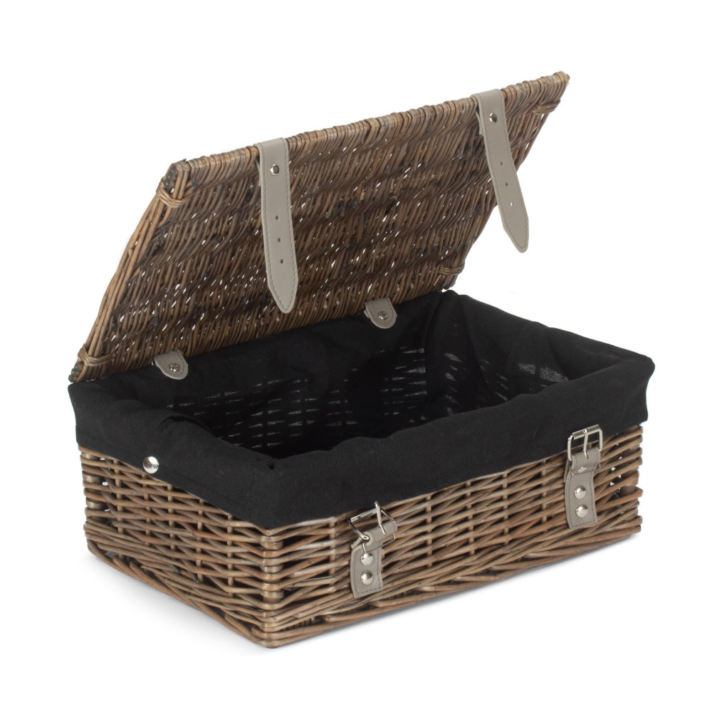 36cm Antique Wash Willow Wicker Picnic Basket-2