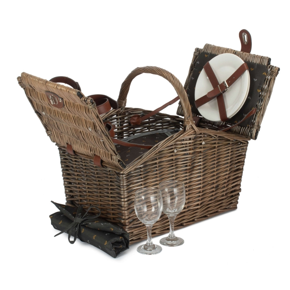 2 Person Nature Pattern Butterfly Lidded Fitted Picnic Basket-0