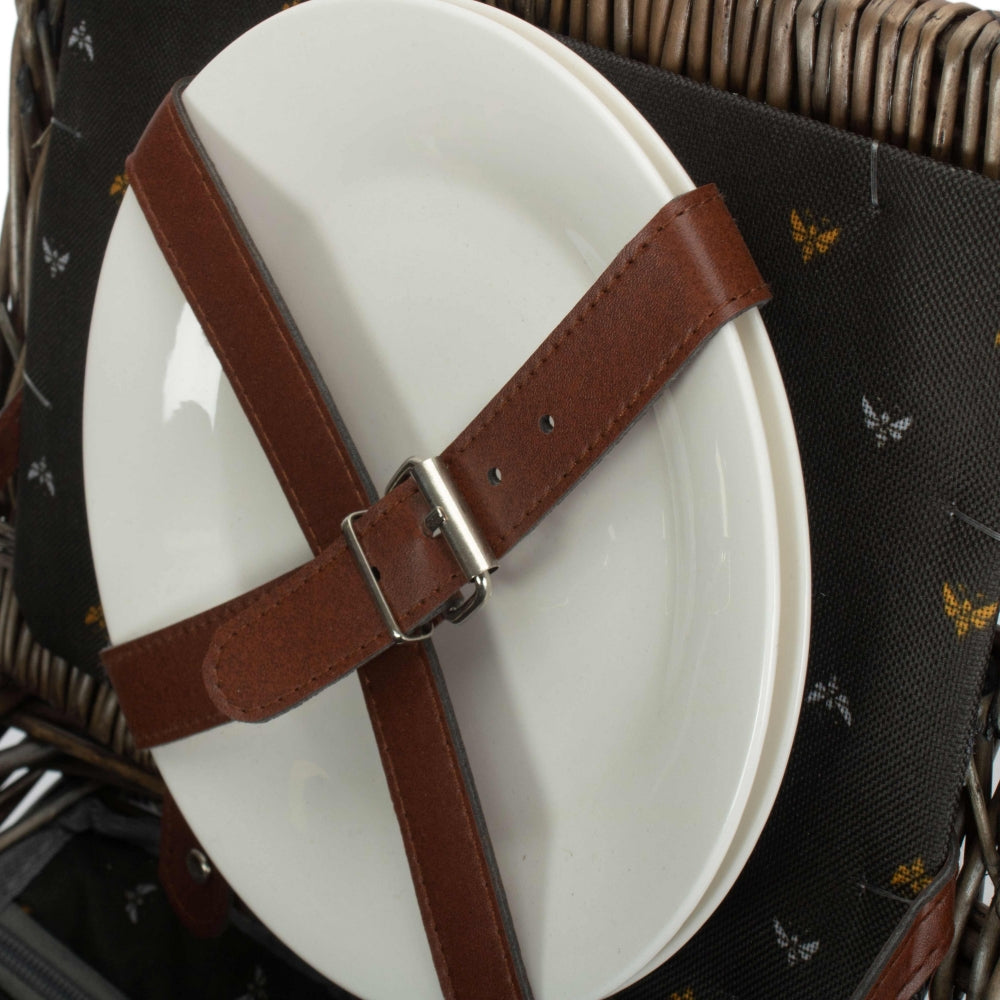 2 Person Nature Pattern Butterfly Lidded Fitted Picnic Basket-4