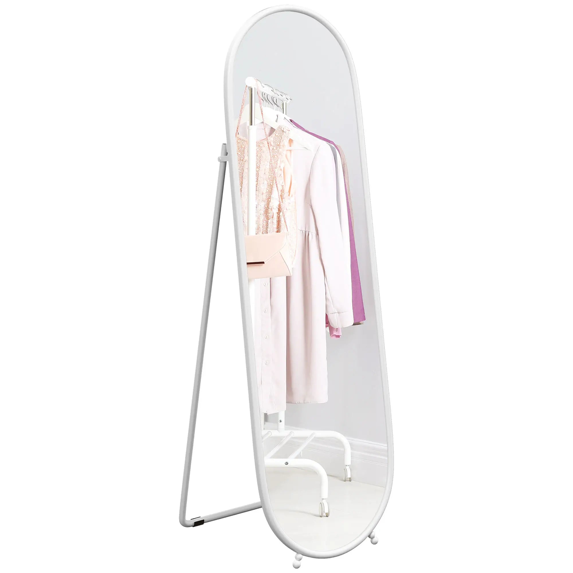 40 x 160cm Full Length Mirror, Floor Standing, Wall-Mounted or Leaning Against Wall Oval Full Body Mirror with Support Frame | HOMCOM-0