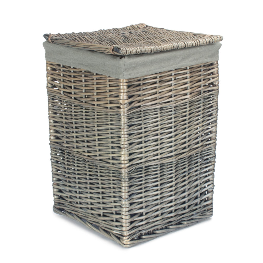 Antique Wash Square Laundry Basket with Grey Sage Lining-4