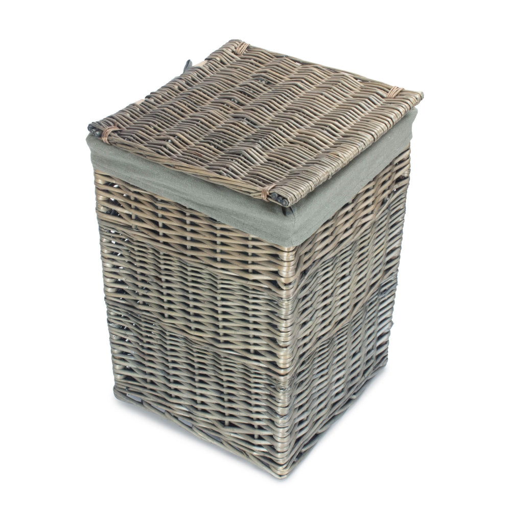 Antique Wash Square Laundry Basket with Grey Sage Lining-2