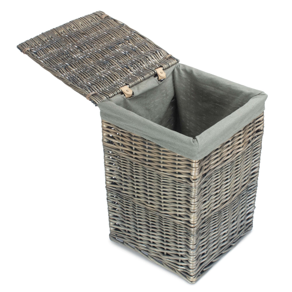 Antique Wash Square Laundry Basket with Grey Sage Lining-3