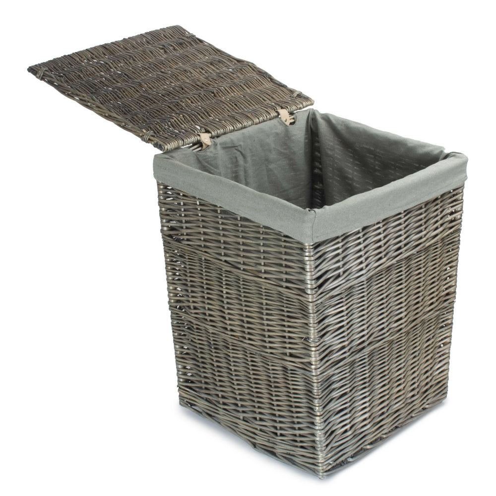 Antique Wash Square Laundry Basket with Grey Sage Lining-5