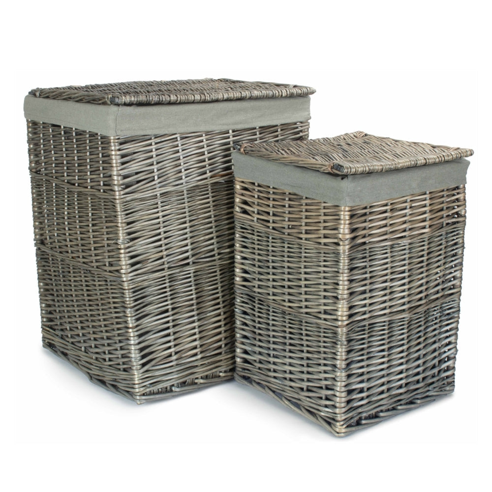Antique Wash Square Laundry Basket with Grey Sage Lining-0