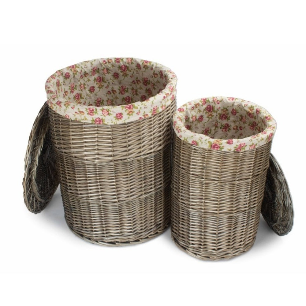 Antique Wash Round Garden Rose Cotton Lined Laundry Basket-1