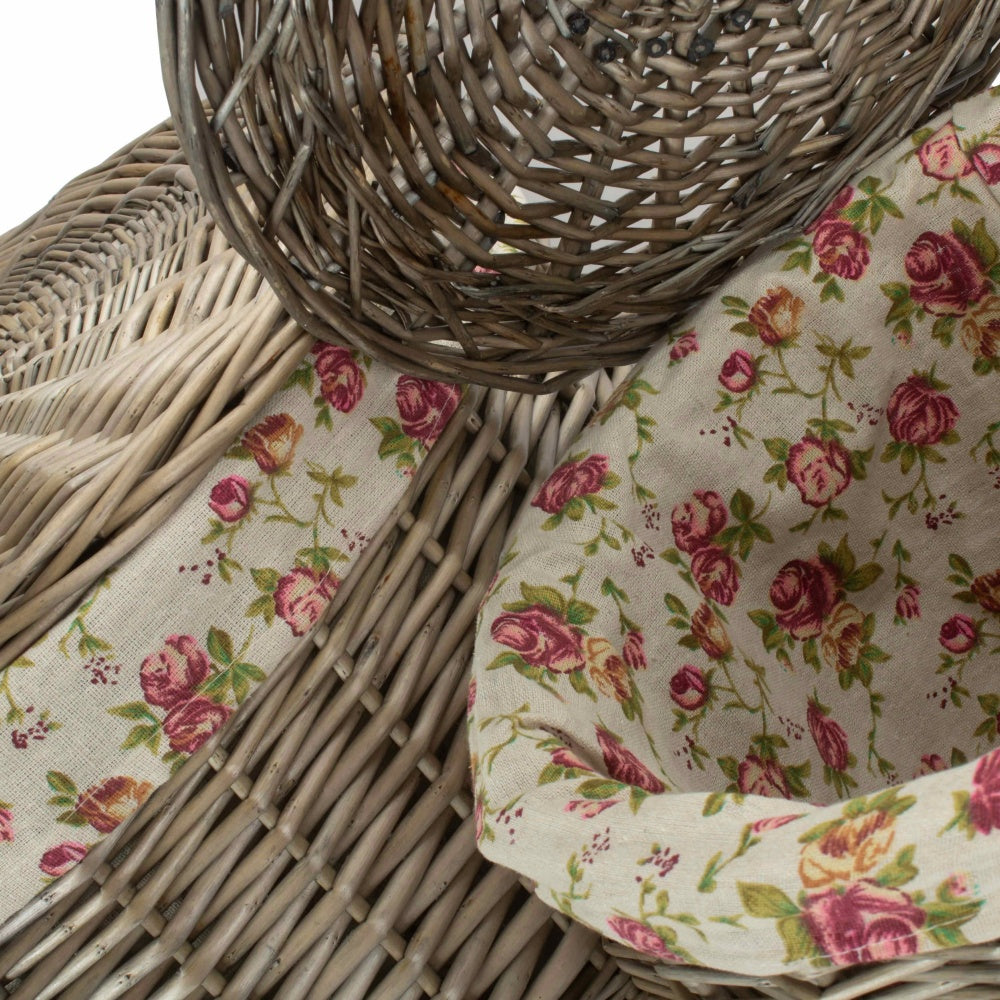 Antique Wash Round Garden Rose Cotton Lined Laundry Basket-4
