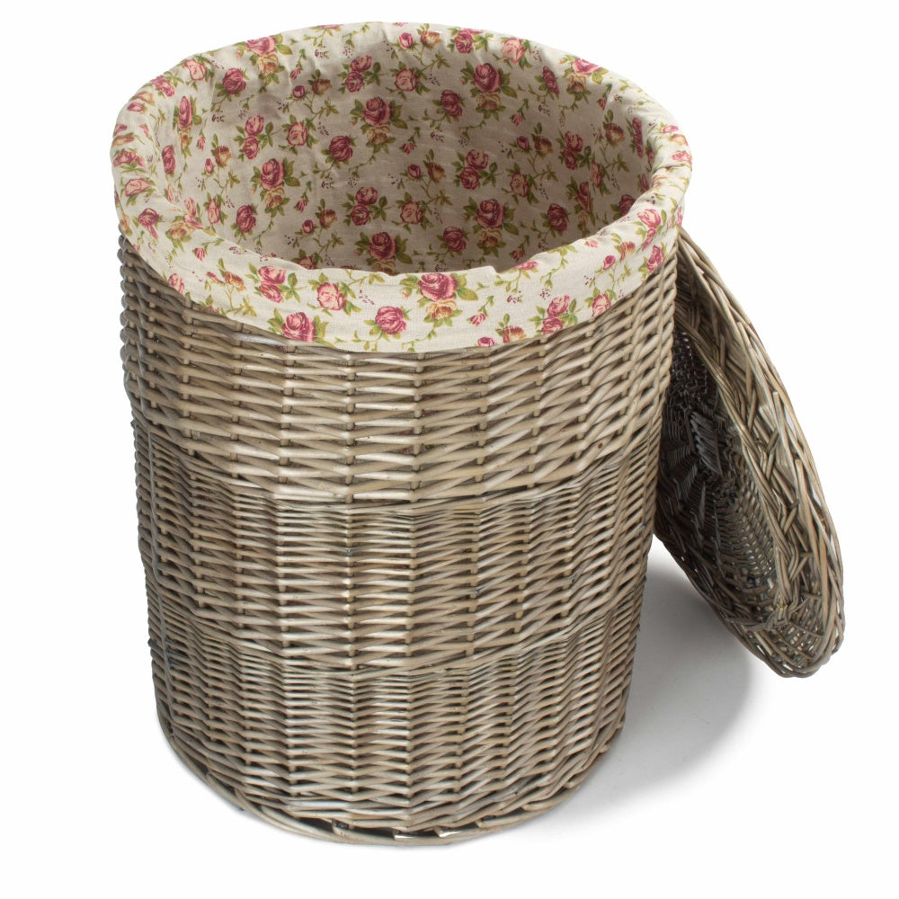 Antique Wash Round Garden Rose Cotton Lined Laundry Basket-3