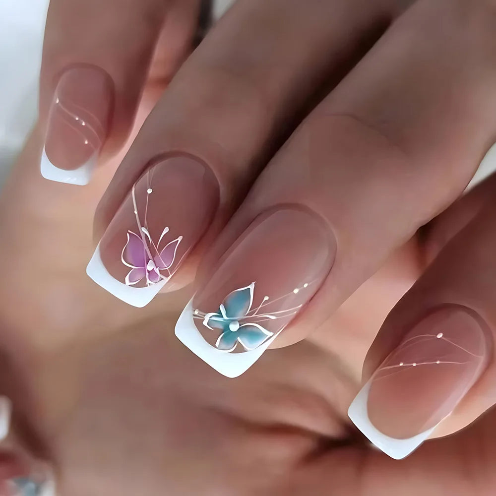 24pcs Spring Summer Flower Butterfly Press On Nails-1