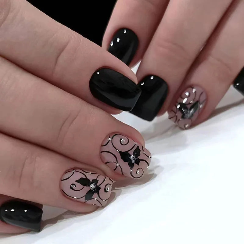 24pcs Spring Summer Flower Butterfly Press On Nails-4