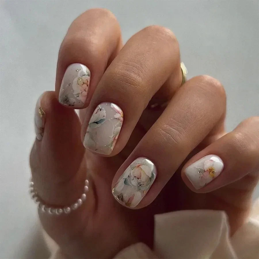 24Pcs Cute Green Square Press On Nails-19