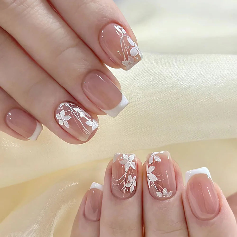 24pcs Spring Summer Flower Butterfly Press On Nails-11