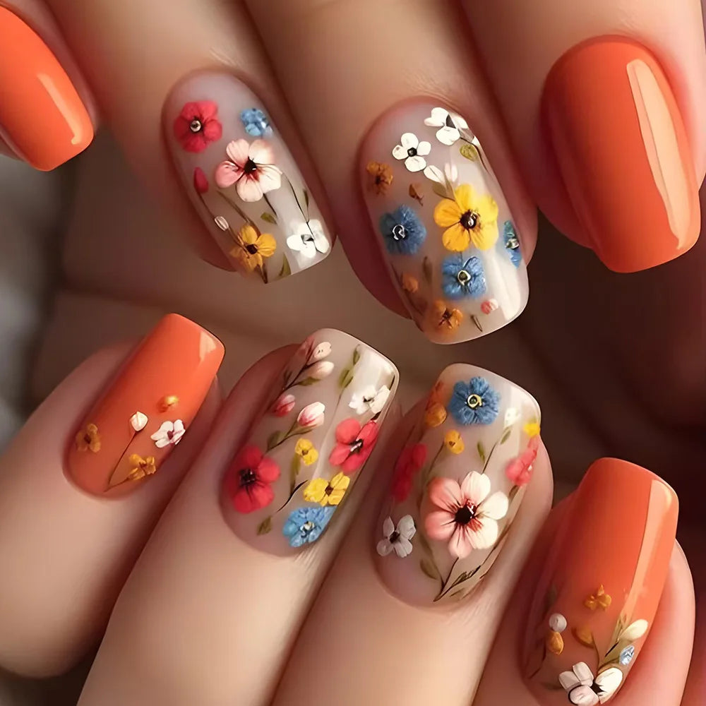 24Pcs Cute Green Square Press On Nails-3