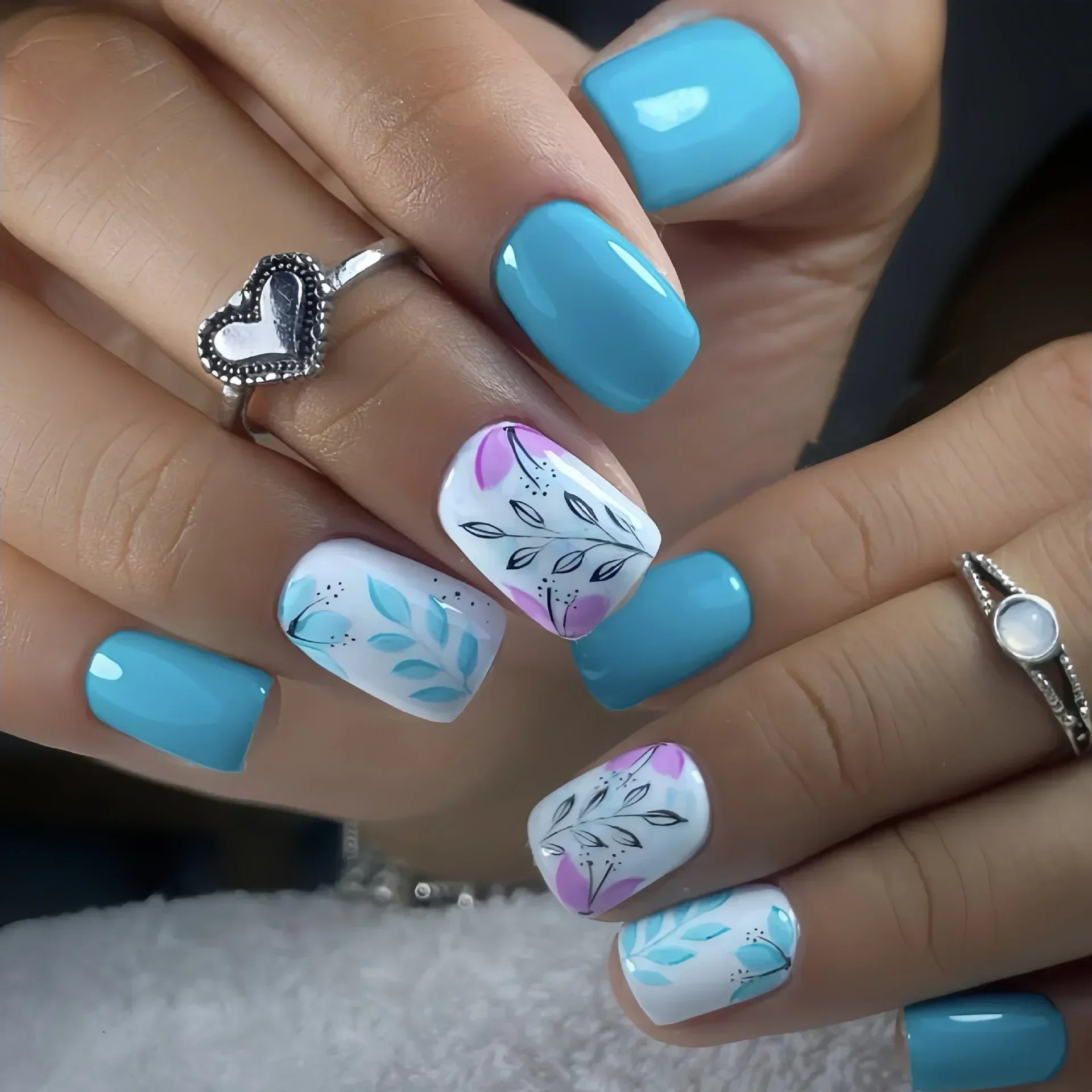 24Pcs Cute Green Square Press On Nails-7