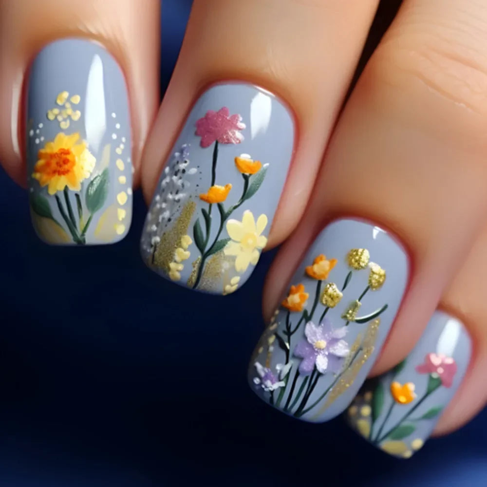 24Pcs Cute Green Square Press On Nails-10