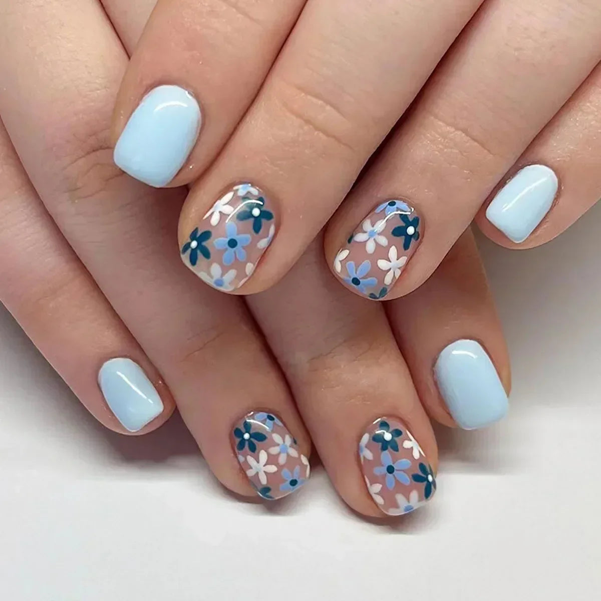 24Pcs Cute Green Square Press On Nails-21